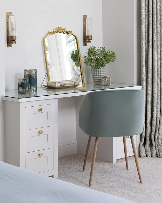 AIXI HOME Vintage Gold Vanity Makeup Desk Arched Mirror 12"x18", Antique Traditional Table Mirror with Ornate Metal Frame & Bracket, Small Standing Baroque Mirror for Living Room,Bedroom,Tabletop