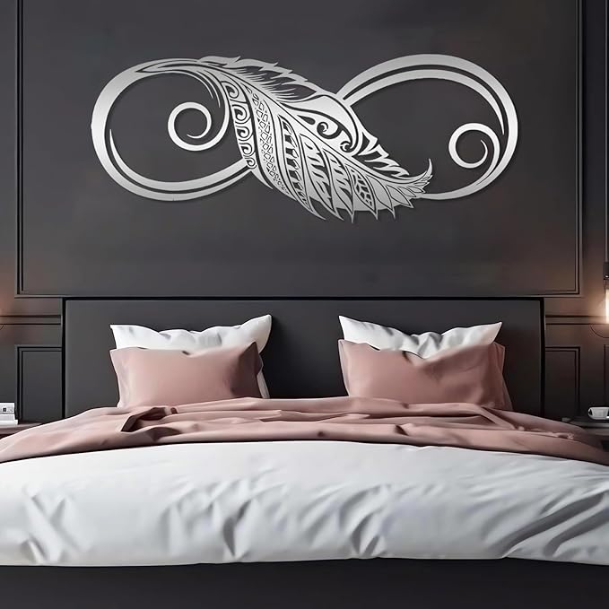 Metal Wall Art-Infinity Feather Wall Art, Infinity Metal Wall Decor, Feather Wall Decor, Metal Feather Wall Art Decor, Unique Infinity Feather Wall Decor, Bedroom Wall Decor (White, 17"x41"|42x105cm)