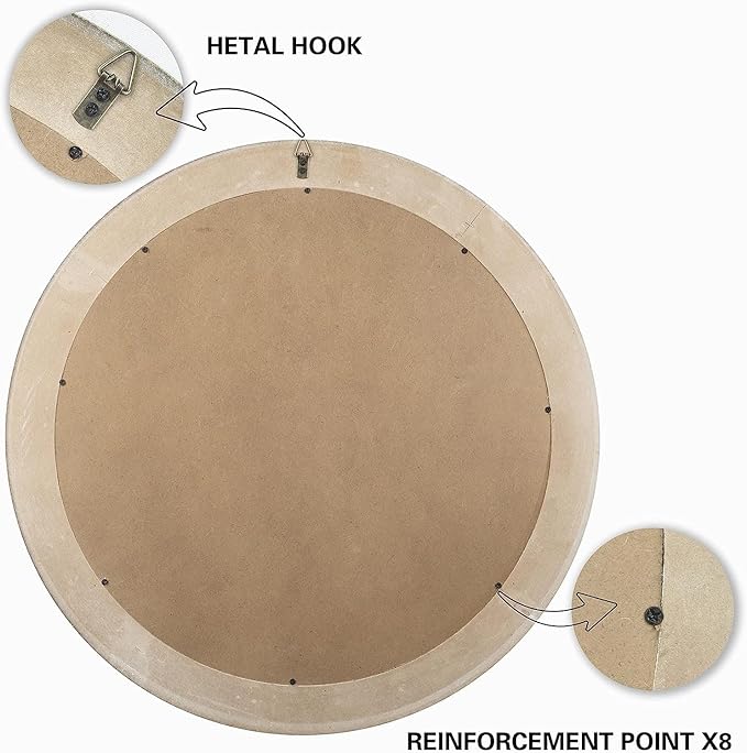 32 Inches Farmhouse Round Wood Mirrors for Wall Decor, Rustic Decorative Circle Mirror for Bathroom, Living Room, Foyer, Entryway