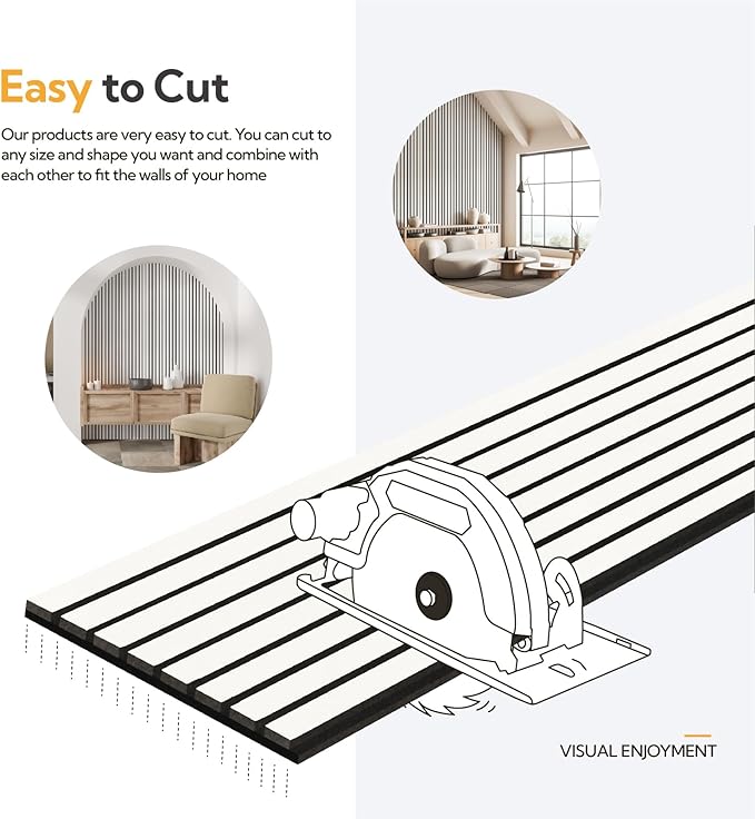 Olanglab Wood Slat Wall Panels, Wooden Acoustic Wall Panels, 94.5"x12.6" Each 3D Wall Panels for Interior Wall Decor, 2 Pack in Total 94.5"x25.2" (Gloss White)