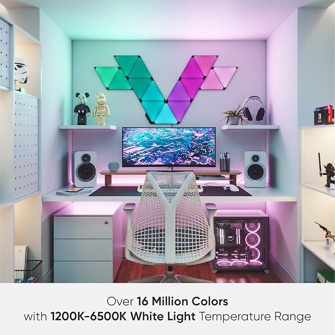 Nanoleaf Shapes WiFi and Thread Smart RGBW 16M+ Color LED Dimmable Gaming and Home Decor Wall Lights Smarter Kit