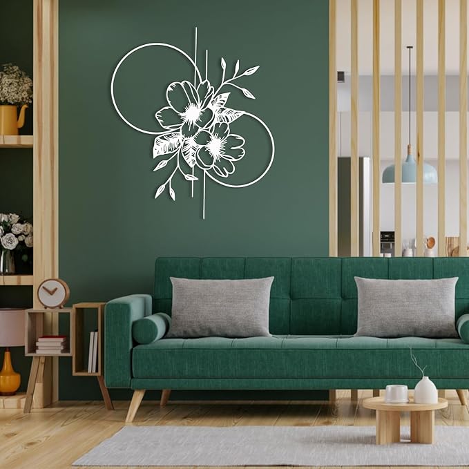 Metal Flowers Wall Decor, Metal Flower Wall Art, Metal Floral Wall Decor, Flower Art Wall Decor, Wall Flowers Wall Decor, Metal Flowers, Wall Hangings for Living Room, Bedroom (Silver, 24x20in|60x51cm)