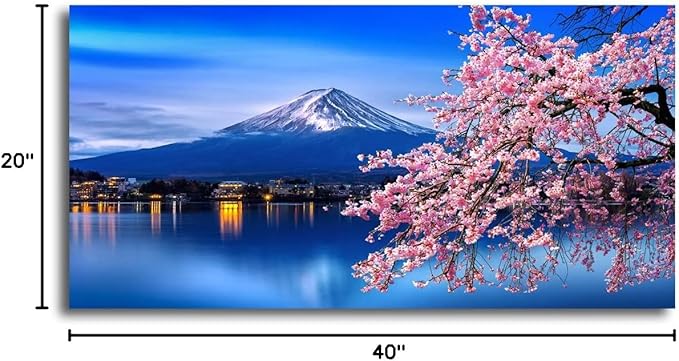 Aibonnly Wall Art Canvas Painting Cherry Blossoms Mount Fuji 1 Piece Mount Fuji and the Sakura Blossoming Lake Picture Poster Print Framed and Stretched Ready to Hang for Living Room Bedroom