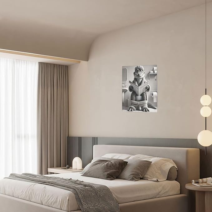 Lunavix Crocodile Bathroom Wall Art Alligator Bathroom Pictures Wall Decor Black and White 12" x 16" Framed Canvas Print Modern Artwork Decorations for Restroom