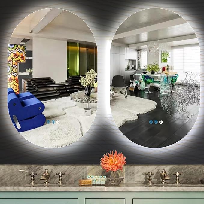 40 x 30 Inch Oval LED Backlit Mirror for Bathroom Salon Wall Horizontal/Vertical Mounted Antifog Smart Memory 3 Color 40 Inch Backlit Frameless LED Oval Lighted Vanity Mirror with Lights