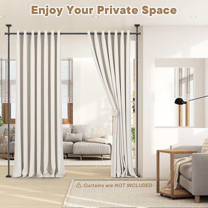 Bonpally Room Divider Curtain Rod, No Drilling Room Separator for Space Partition, 4-10ft (H) 28-70 inch(W) Adjustable Heavy Duty Temporary Wall Divider Floor to Ceiling Tension Rod, Black