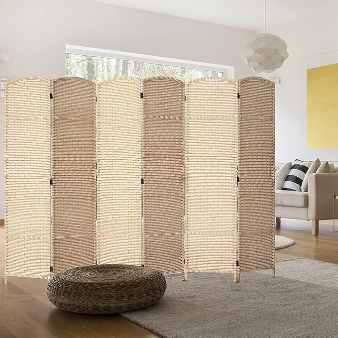 JOSTYLE 6ft. Tall Extra Wide , Folding Privacy Screens with Diamond Double-Weave and Freestanding Room Dividers (Stripe, 6-Panel)