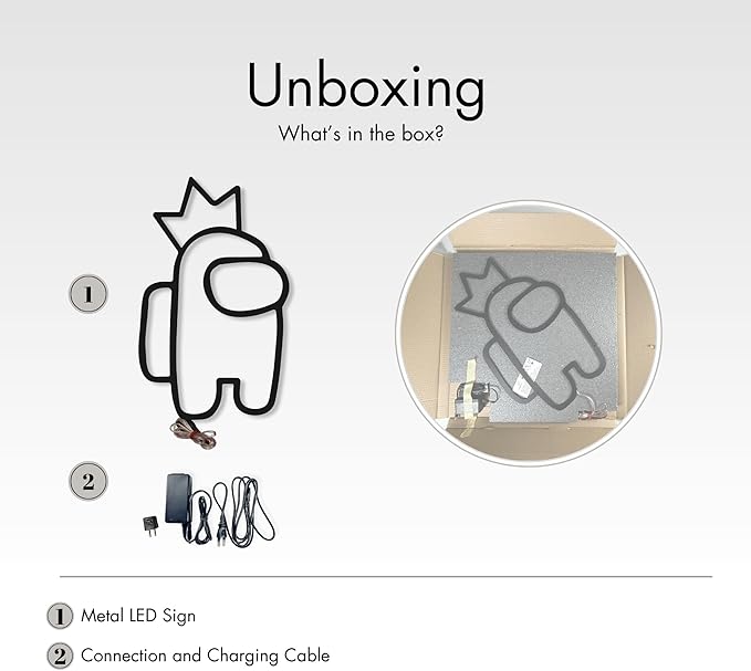 Wita Home Among Us Crowned LED Metal Wall Art, Neon Style Light Sculpture for Kids Room or Gaming Setup, Colorful Backlit Decor for Bedroom, Playroom, or Game Room (24x15 inches)