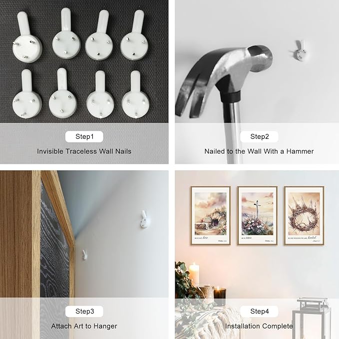 Ausril 3 Pcs Christian Cross Framed Wall Art Set, Jesus Empty Tomb Canvas Decor, Christian Religious Bible Painting, Jesus Crucifixion Risen Easter Print for Living Room, Bedroom, Church 24X36inch