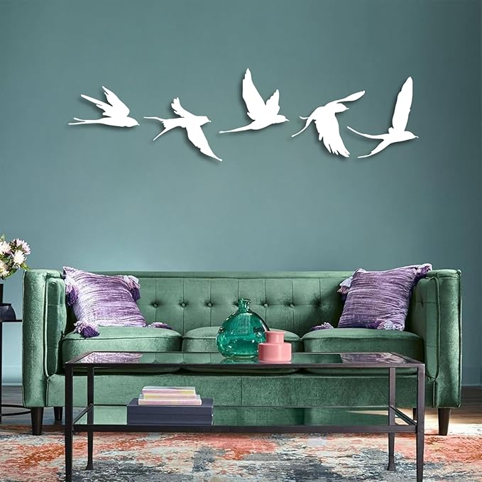 Metal Bird Wall Decor, Birds Metal Wall Decor Set of 5, Metal Birds Wall Art, Metal Birds Outdoor Decor, Bird Wall Art, Bird Art Wall Decor, Birds Sign, Metal Garden Decor (Gold, 57"x 11"| 146x30cm )