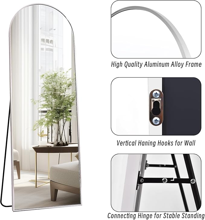 Arched White Full Length Mirror, 57"X20" Large Floor Mirrors with Stand, Full Body Mirrors for Leaning or Hanging, Standing Mirror for Bedroom, Living Room,Dressing Room, Aluminum Alloy Frame, White