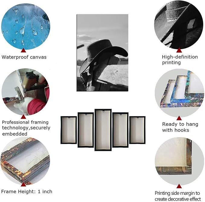 Cowboy Hats Pictures Wall Art for Bedroom Living Room Office Home Decortion Prints Framed(18L" x 24W")