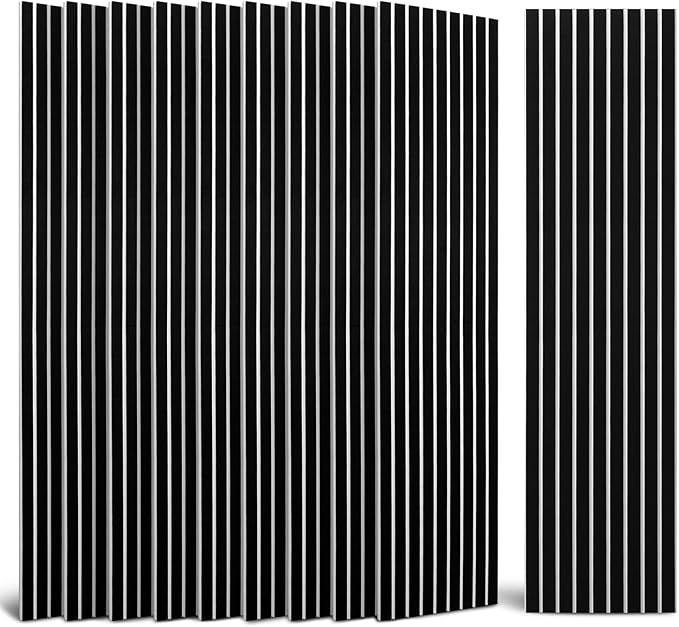 Art3dwallpanels 10 Pack Acoustic Panels, 48" X 12" X 0.43" Soundproof Wall Panels, Self Adhesive High Density Sound Absorbing Acoustic Treatment for Recording Studio, Office, Black and White
