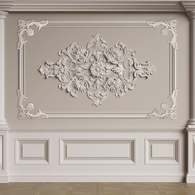 4 Pcs Ceiling Molding Kit Corners Murals Trim French Style Accent Wall Decor for Interior Medallion Ceiling with Flowers Pattern Decorative Panels for Wall (13.4 x 13.4 in,Classic)