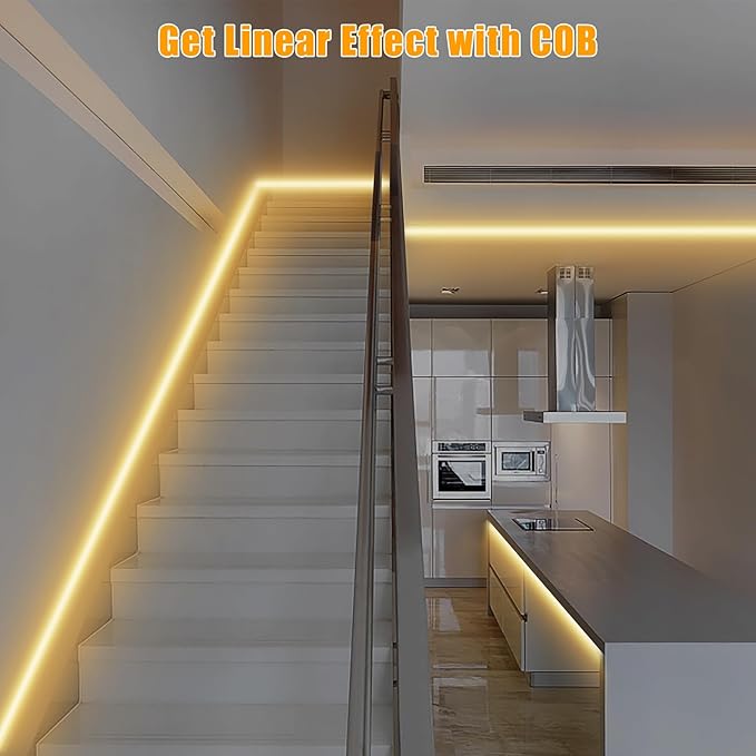 4.92ft Tunable White Smart COB Led Strip Light Kit, CCT 2700K-6500K Bright COB Led Tape Light Compatible with Alexa and Google, Dimmable Indoor COB Led Ribbon for Kitchen Cabinet, Room, TV