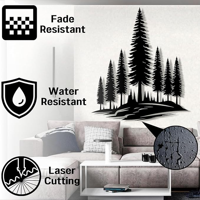 lunwall Metal Pine Tree Wall Art, Metal Forest Wall Art, Pine Branch Wall Decor, Christmas Tree Wall Decor, Forest Wall Hanging, Nature Lover Gift (Style 6, 46" H x 39" W / 116 x 99 cm)