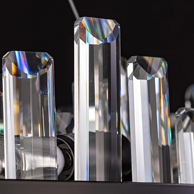 Modern Crystal Chandelier for Dining Room, 12-Light Black Round Chandelier, 23.6-inch K9 Crystal Raindrop Ceiling Light, Luxury Flush Mount Light Fixture for Kitchen Living Room Entryway