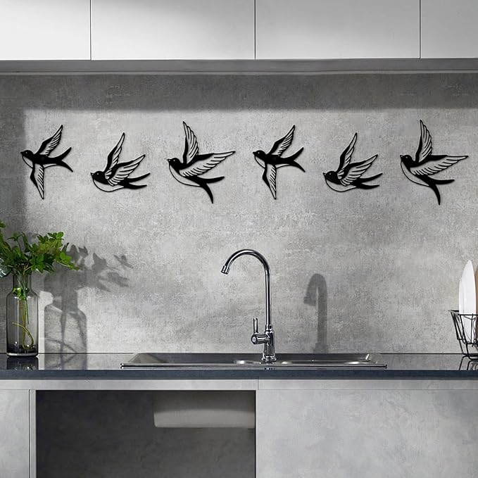 ESTART 3 Pcs Metal Birds Wall Art, Metal Vivid Birds on Branch Silhouette Wall Decor Black Leaves with Bird Outdoor Hanging Wall Sculpture for Home Balcony Garden Indoor Outdoor (3Birds)