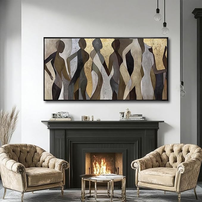 Artexist Figure Wood Wall Decor Neutral Wall Art Modern Poster Printing 24"x48" Picture for Bedroom Hanging Art for Dining Room Area