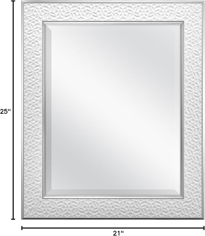 MCS Nordic Blossom Large Wall Mirror, Modern Rectangle Mirror Home Decor for Living Room, Bedroom, or Bathroom, 21 by 25 Inch, White