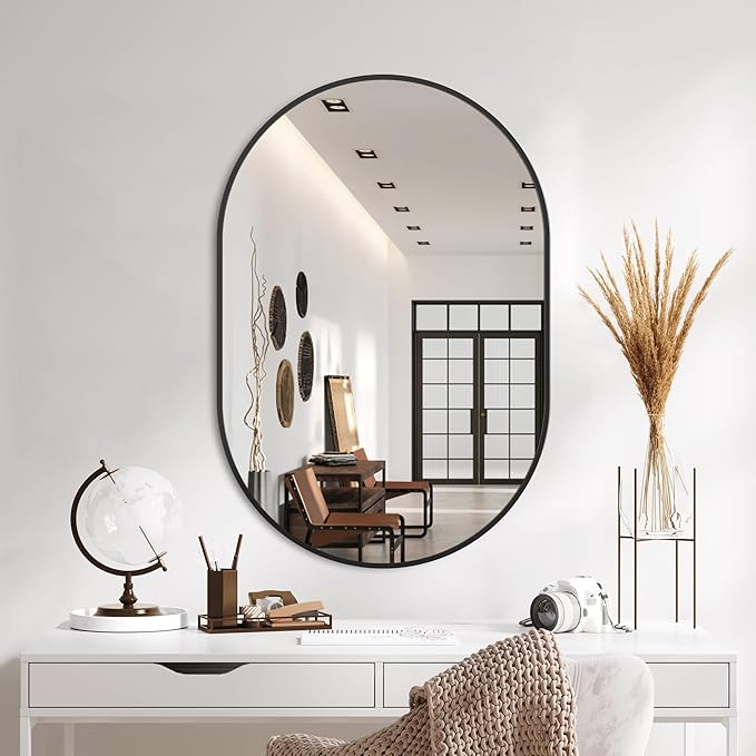 Bathroom Mirror for Wall,36''x24'',Black Oval Mirror for Bedroom Entryway Bathroom, Metal Framed Vanity Mirror(36''x24'',Black)