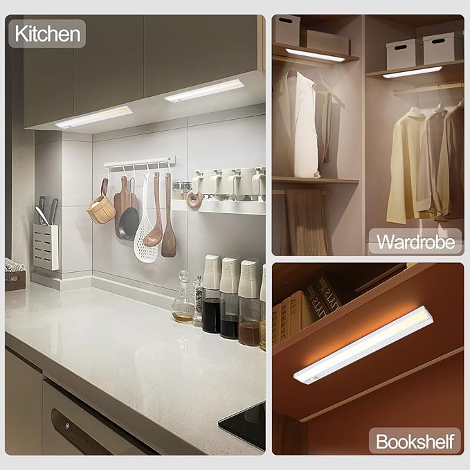 Ansen 2Packs of Under Cabinet Lighting Hardwired, 24in 18W 1237LM Dimmable Led Light for Kitchen/Closet, CRI 92+, R9 90+, 3 Color Temperature, 3000K/4000K/5000K(Warm White, Cool White, Daylight)