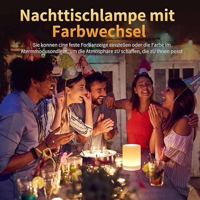 OORUN Touch Bedside Table Lamp,13 RGB Colors & 5 Brightness, USB Rechargeable Desk Lamp, Remote Control Dimmable Light with RGB Color Changing,Portable Lamp for Baby (White)