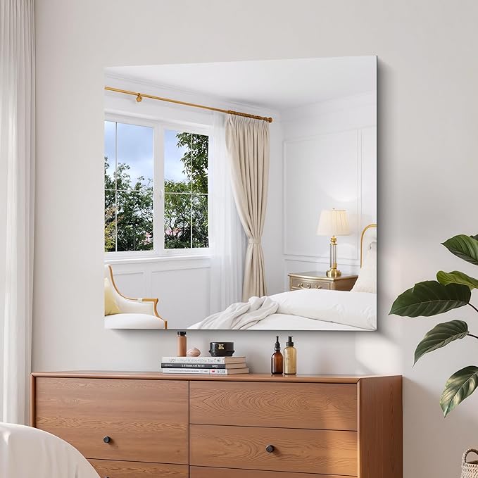 KOCUUY Large Frameless Mirror,36x36 Inch Square Bathroom Vanity Mirror for Over Sink, Upgraded Shatterproof Unframed Design for Bedroom, Living Room, Entryway