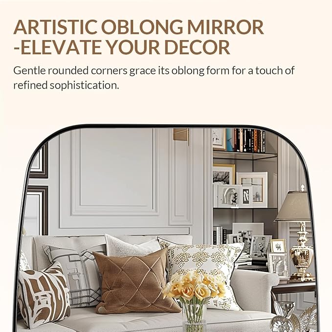 ANDY STAR 32x48 Chrome Bathroom Mirror, Oblong Silver Mirror with Stainless Steel Metal Frame, Oval Vanity Mirror for Over Sink, Modern Anti Rust Wall Mounted