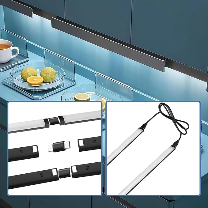 Black Plug in Under Cabinet Light bar with Motion Sensor, Dimmable, Remote Control,Color and Brightness Adjustable, Magnet LED Strip Lights for Kitchen, Workbench, and Closet 3 Pack