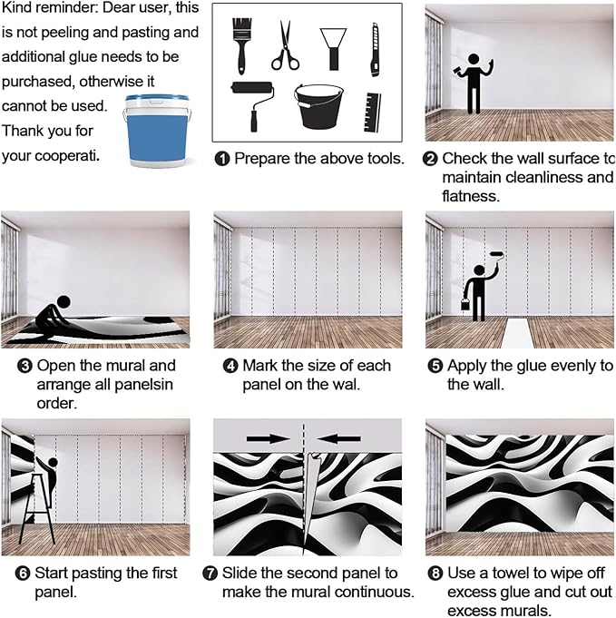 Abstract Black White Stripes Wallpaper Mural - 157" x 110" Mural, Black and White Swirl Wallpaper for Living Room Bedroom, Optical Illusion Hd Photo, Stripes Wall Mural (Not Peel and Stick)