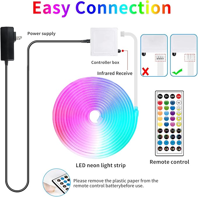 Led Rope Lights 16.4Ft Music Sync IP65 Waterproof Flexible Led Rope Lights 40Key Remote/APP Control, 24V Outdoor RGB Neon Strip Lights for Bedroom Indoor