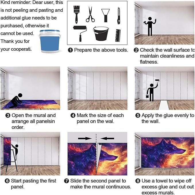 Wolf Mural Wallpaper, Star Wolf God Murals, 3D Anime Murals, Large Wallpaper for Living Room Bedroom Kids Room Home Decor Mural (Not Peel Stick)