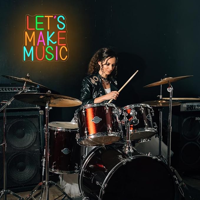 Let's Make Music Neon Sign Music Neon Light for Wall Decor Colorful Letter Led Neon Signs Classoom Led Neon Lights for Recording Studio Decoration