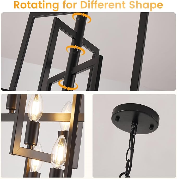 Black Farmhouse Chandelier, 8-Light Lantern Pendant Light Fixtures, Rustic Industrial Foyer Lighting Fixtures, Large Chandeliers for High Ceilings, for Kitchen Island, Hallway, Staircase, Entryway