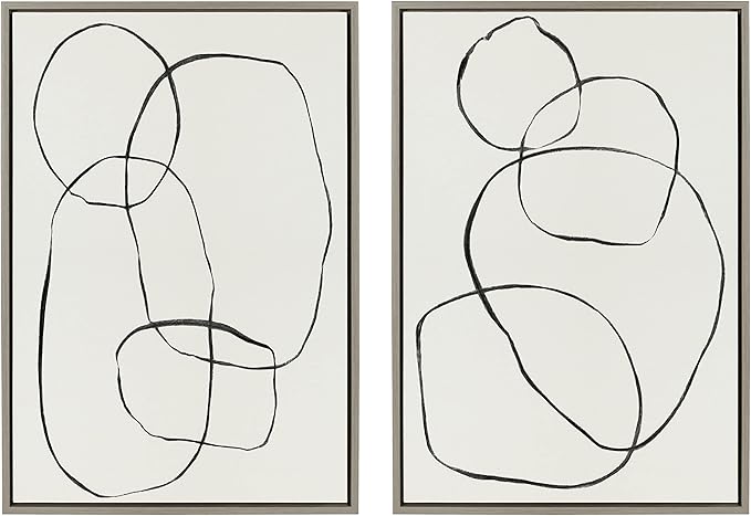 Kate and Laurel Sylvie 871 Modern Circles and 869 Going in Circles Framed Linen Textured Canvas Art Set by Teju Reval of SnazzyHues, 2 Piece Set 23x33 Gray, Contemporary Abstract Wall Art Décor Set