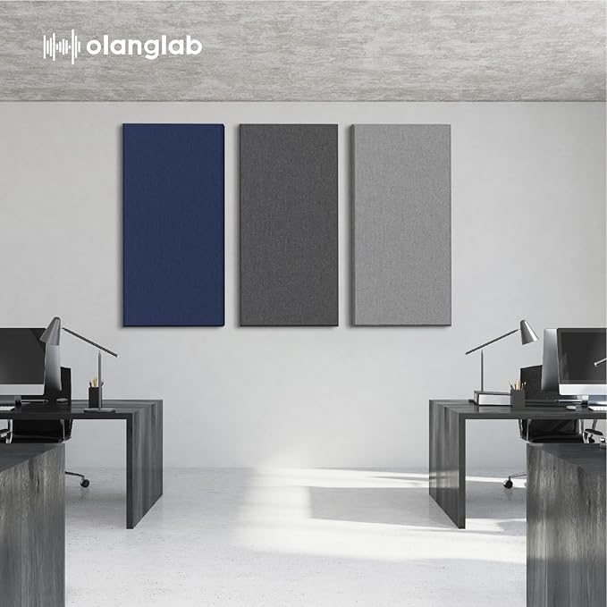 Olanglab Sound Absorbing Acoustic Wall Panels 2 Pack, 2'' 24''x48'' Fiberglass Sound Dampening Panels, Large Fabric Wrapped Sound Proof Panels for Walls (Navy)