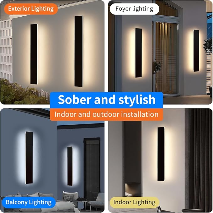 Mikeru Upgraded 2 Pack 31.4" Modern Outdoor Wall Sconce, 4.3" Wide IP65 Waterproof Exterior Light Fixtures Cover US Junction Box, 3000K/4500K/6000K 3-Color Temp LED Porch Lights for Garage, Patio