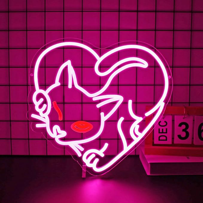 Cat Neon Sign, Neon Signs for Wall Decor Neon Pink LED Signs Room Neon Light Up Signs Home Decor for Bedroom Club Party Bar Shop USB Operated