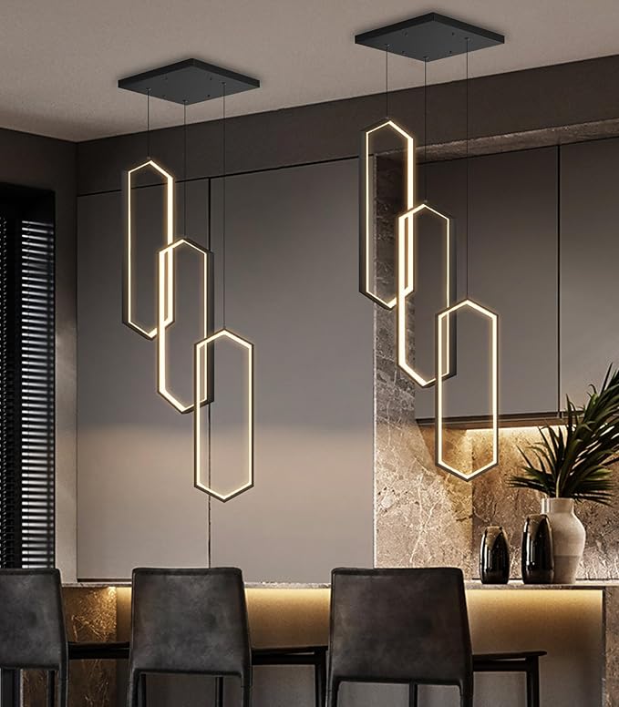 3 Rings Modern Chandelier LED Dimmable Pendant Lighting Adjust Ceiling Light for Dining Room Foyer Lobby Living Room Staircaes Black