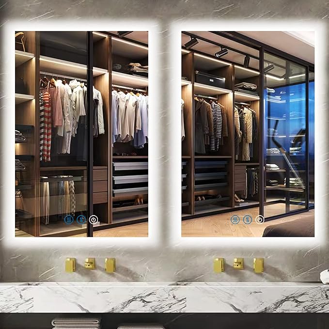 30 x 20 Inch LED Vanity Mirror with Backlits Anti-Fog 3 Color Dimmable Backlit Lighted Mirror for Bathroom Wall Horizontal Vertical Mounted 30" Frameless Smart Light up LED Bathroom Mirrors