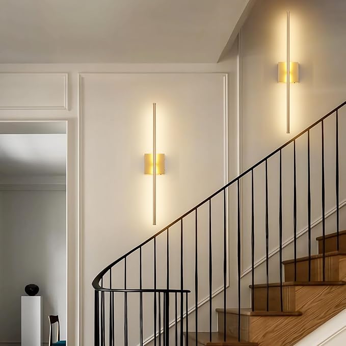 Battery Operated Wall Sconces with Remote Control, Dimmable Wall Sconces Set of Two, 350°Rotate, 3000K LED Gold Wireless Wall Light for Living Room, Hallway, Bedroom, 28.3 Inch (2 Pack)