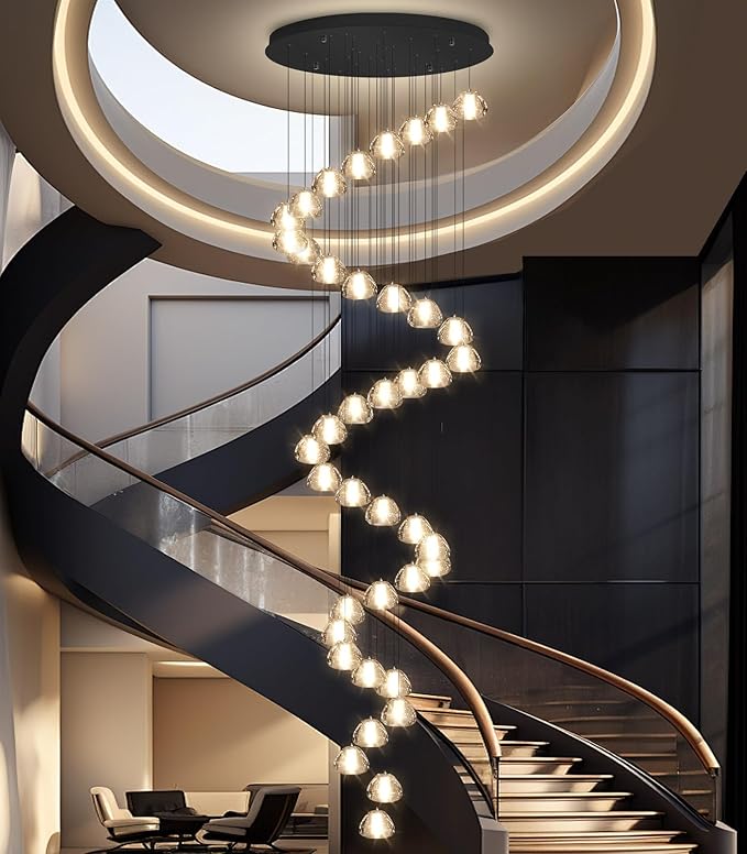 236'' Long Large Crystal Chandeliers LED Chandeliers for High Ceiling Handing Light Fixture for Entrance Hallway Foyer Staircase Lobby Black