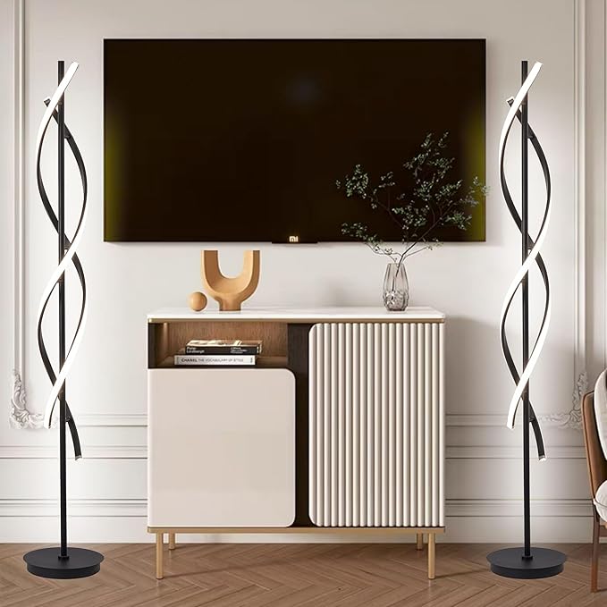 NKU Spiral Floor Lamp for Living Room Modern LED Floor Light with Remote Dimmable Control Sleek Spiral Design Corner Lamp for Bedroom, and Office Lighting Tall Standing Floor Lamp Black 63 inch