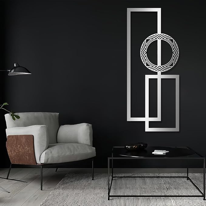 Modern Geometric Metal Wall Art - Geometric Wall Decor, Mid Century Wall Sculpture - Office & Home Decor (13"x30"|32x76cm, Black)