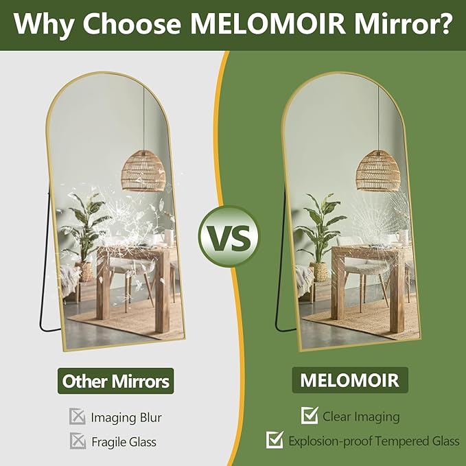 MELOMOIR 82"x44" Oversized Floor Mirror Freestanding, Arched Full Length Mirror for Bedroom Living Room Dressing Room Gym Yoga Hair Salon, Gold Mirror Full Length with Shatterproof Tempered Glass