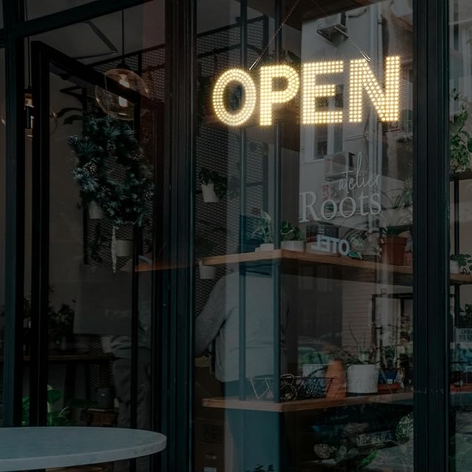 LED Open Sign for Business,22"x7" Dimmable Brightness Large Electric Light Up Sign, Hanging Installation for Store Restaurant Office Bar Hotel Salon (warm white)