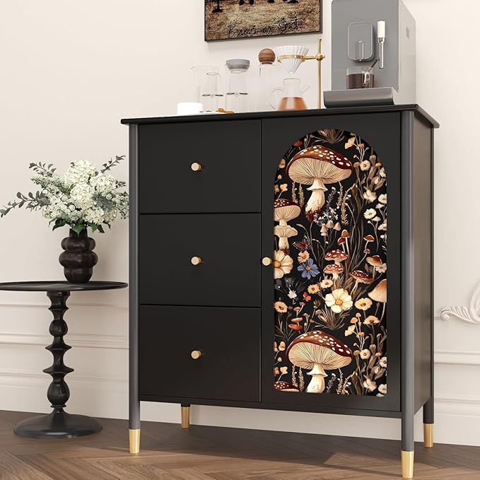 Mushroom Peel and Stick Wallpaper Vintage Wallpaper Floral Contact Paper Leaf Wall Paper for Cabinet Bedroom Backsplash Renter Friendly Removable 17.5 x 393.5In