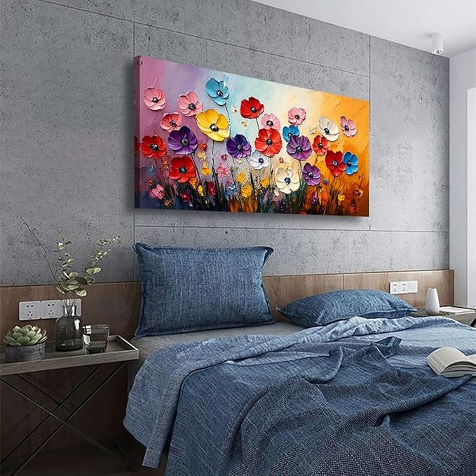 Abstract Colorful Flower Pictures Canvas Wall Art for Living room Office Bedroom Wall Decor,Yellow Pink Red Blue Purple Flowers Wall Art Print Paintings Modern Daisy Artwork Ready to Hang-20x40inch