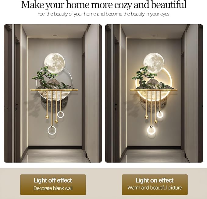 3D Wall Sculptures Painting Hanging Plug-in Power Supply Home Decor Wall 3D Wall Art Decoration - LED for Living Room, Office Bedroom, Hotel Decor(Stylle A,23.62 * 49.21)